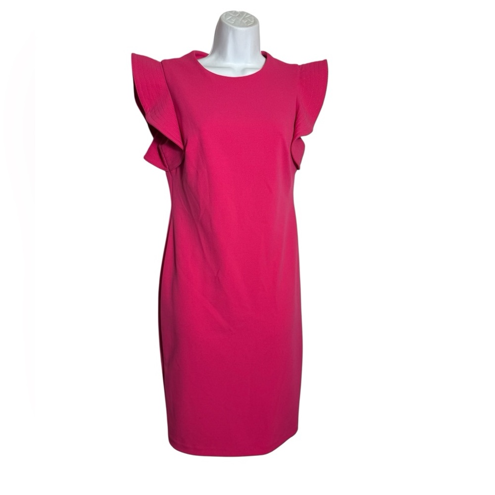 Calvin Klein Dress Size 4 Bright Pink Ruffle Sleeve Sheath Dress PERFECT 🩷🩷